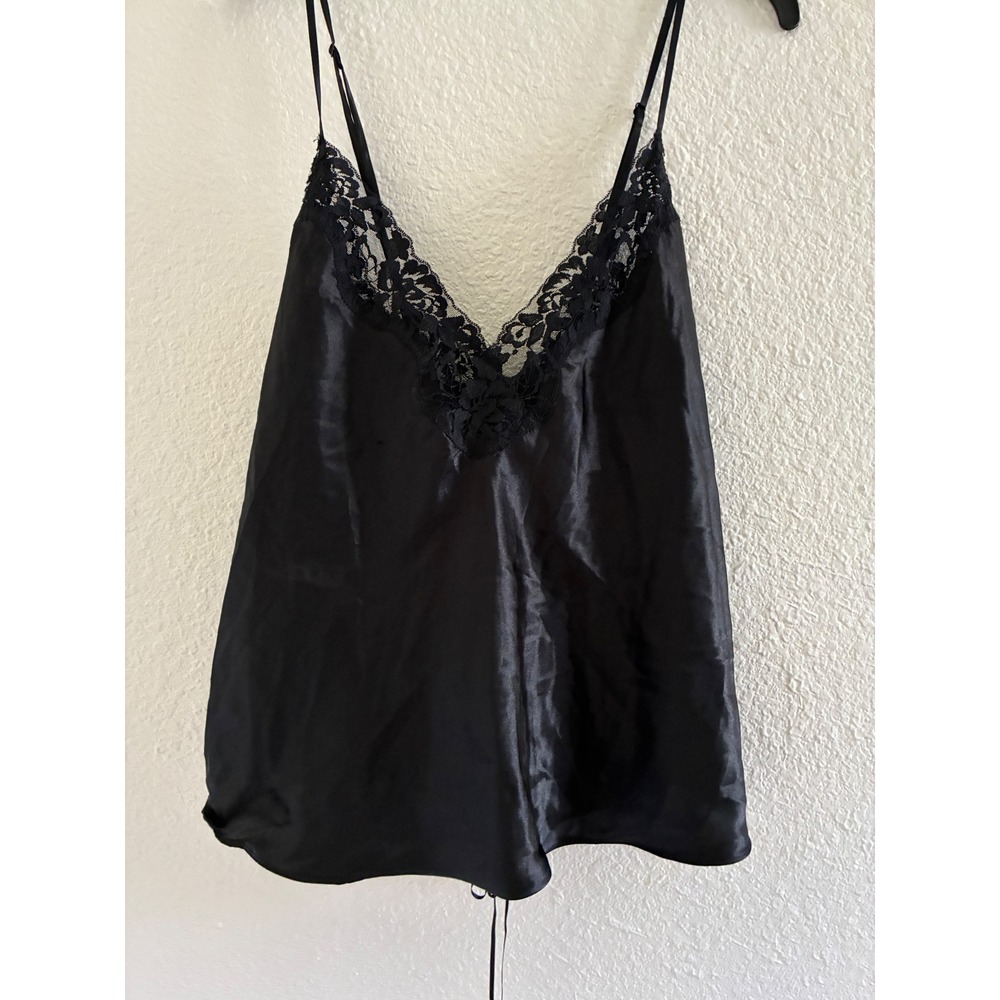 Torrid Lace Trim Satin Cami Women Size 1 XL Black Crop Open Back Whimsigoth